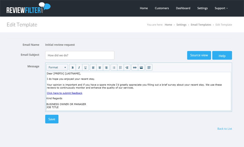 Email Templates screen
